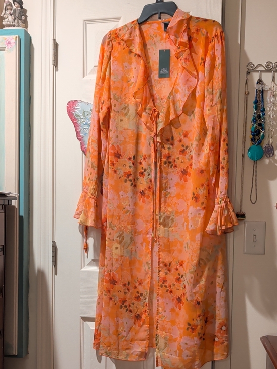 wild fable Other - wild fable Orange Floral Ruffle Tie-Front Coverup